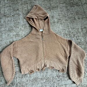 Lovers + Friends Tan Hooded Cardigan